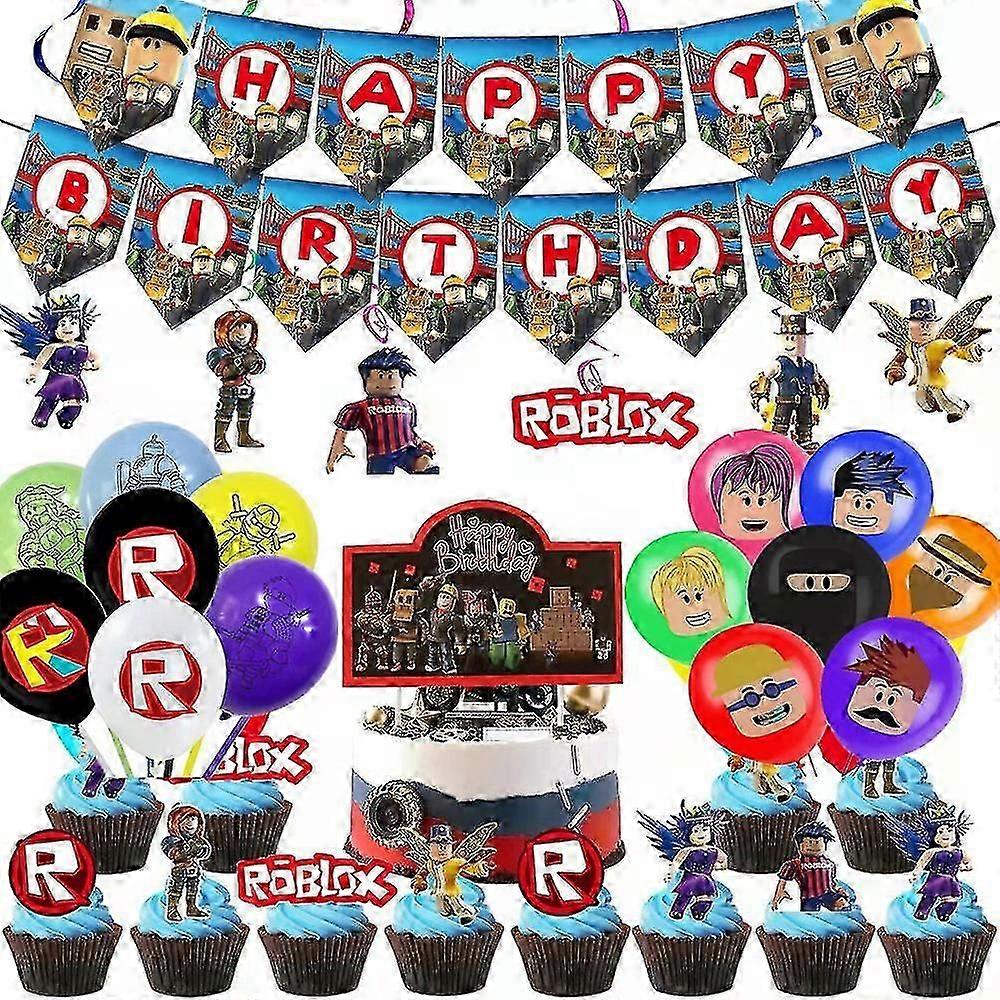 60pcs Robloxパーティーデコレーションセットバナーバルーンケーキトッパーズワール