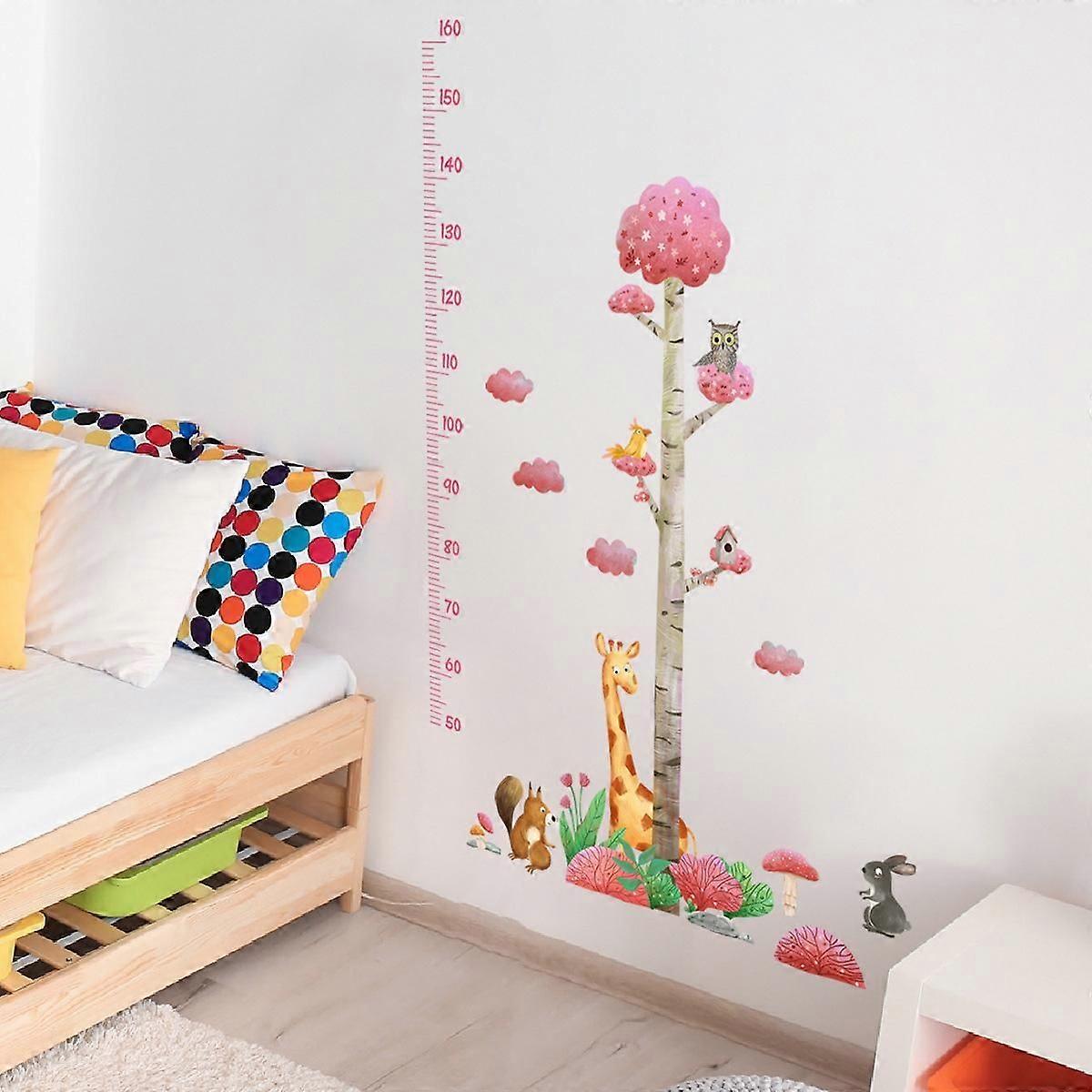 Kids Height Chart Wall Decals,Lovely Forest Animals Owl Squirrel Tree Height Measure Wall Stickers, Removable DIY Mural Decor