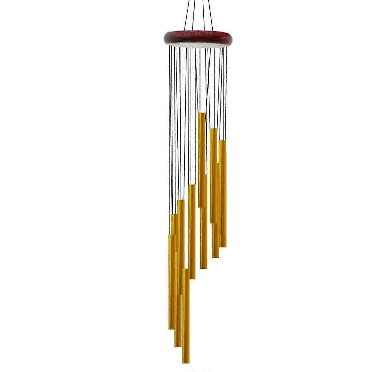 Golden Wind Chimes With 12 Tubes Stepped With S Hook Decor