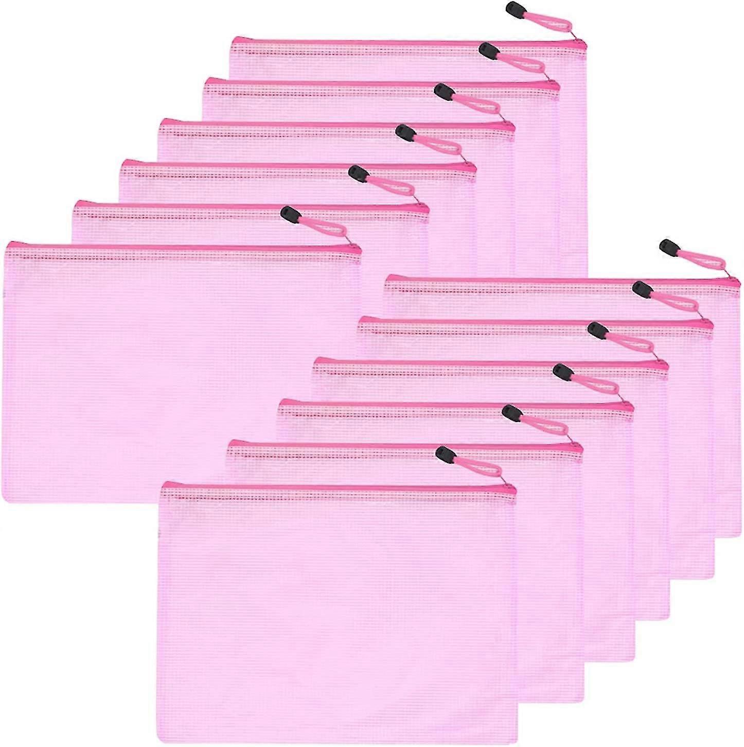 12pcs Mesh Zipper File Bag, Pvc A4 File Plastic Zipper Waterproof Puzzle Bag compatible School Office