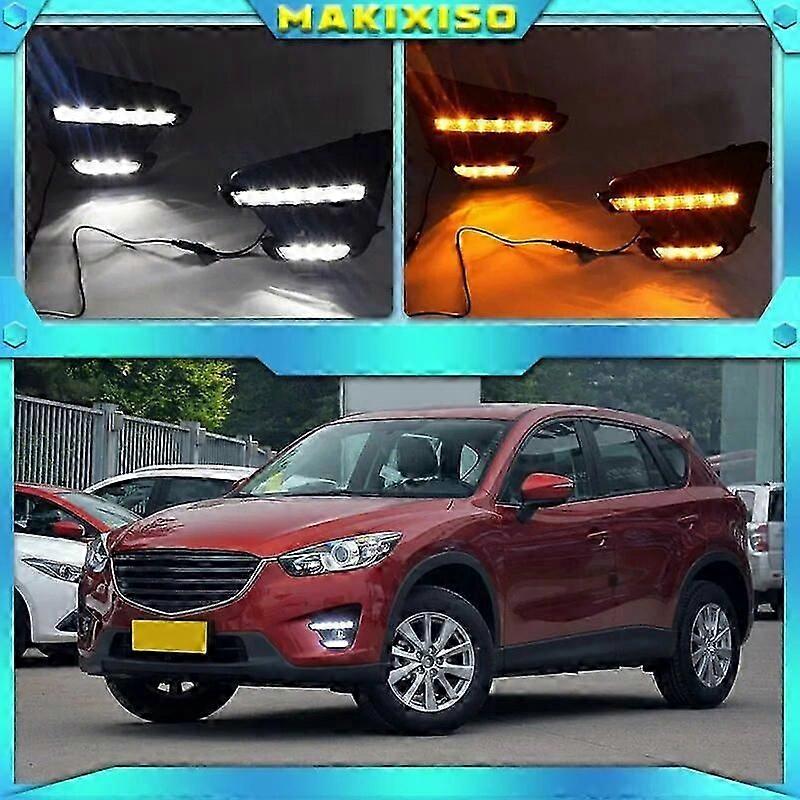 Compatible 1Pair DRL For Mazda cx-5 cx5 2012 2013 2014 2015 2016 led daytime running light turn signal yellow 12V fog lamp