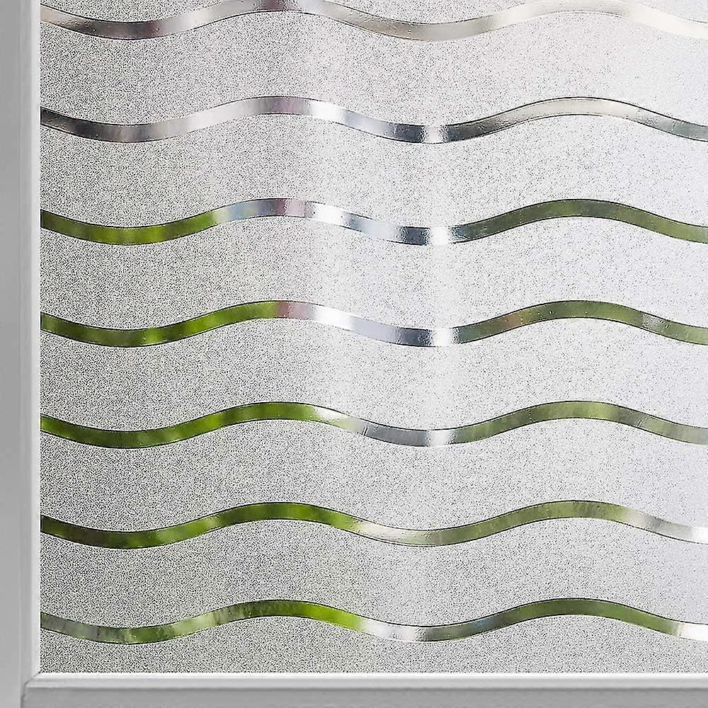 Privacy Window Film Frosted Self Adhesive Window Sticker No Static Glue Cling Opaque Glass Film UV Protection Wave Pattern 44.5x200cm
