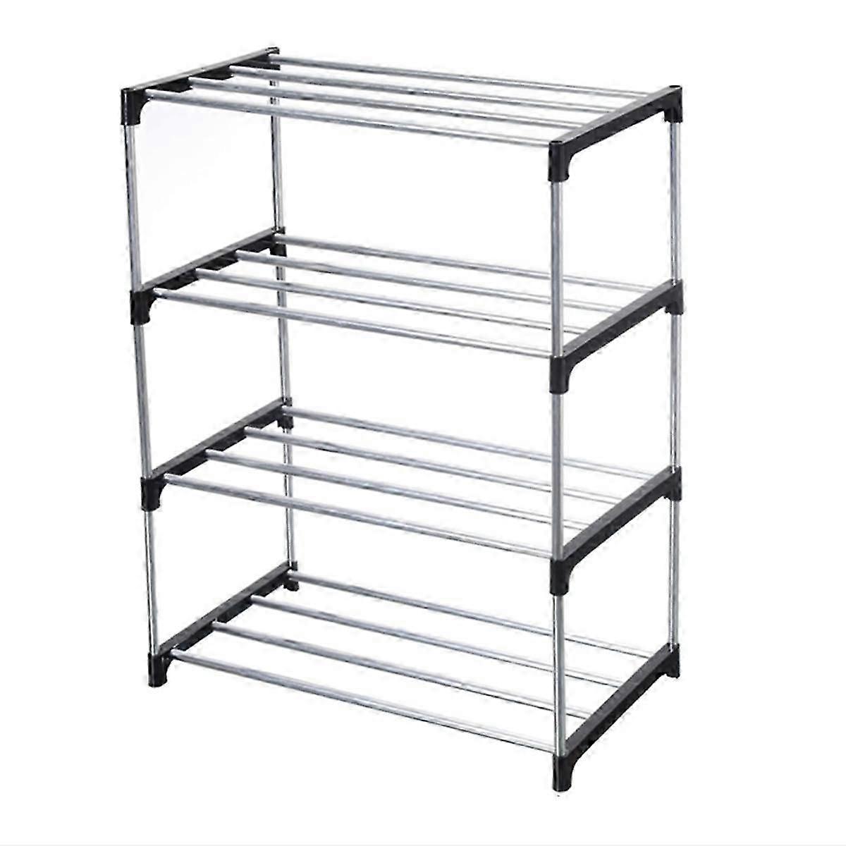 Stackable Small Shoe Rack, Entryway, Hallway and Closet Space Saving Storage and Organization (4-Tier, Black) js