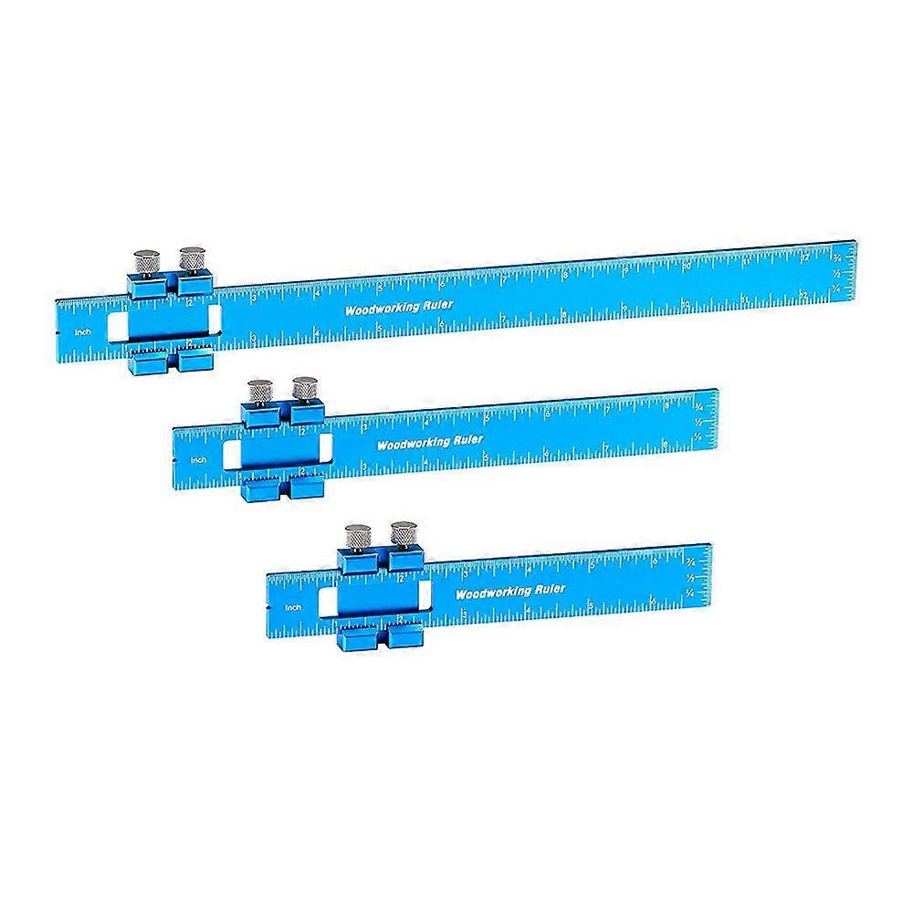 3Pcs Aluminum Woodworking Rulers Set With Slide Stop - Precision Metal T-track Square Ruler For Measuring And Scribing, Inch & Metric
