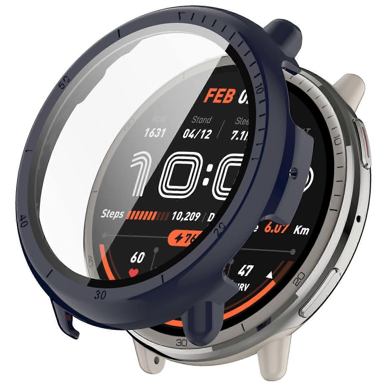 适用于 Amazfit Active 2 塑料 PC 智能保护壳 + H9 钢化玻璃 D - 蓝色
