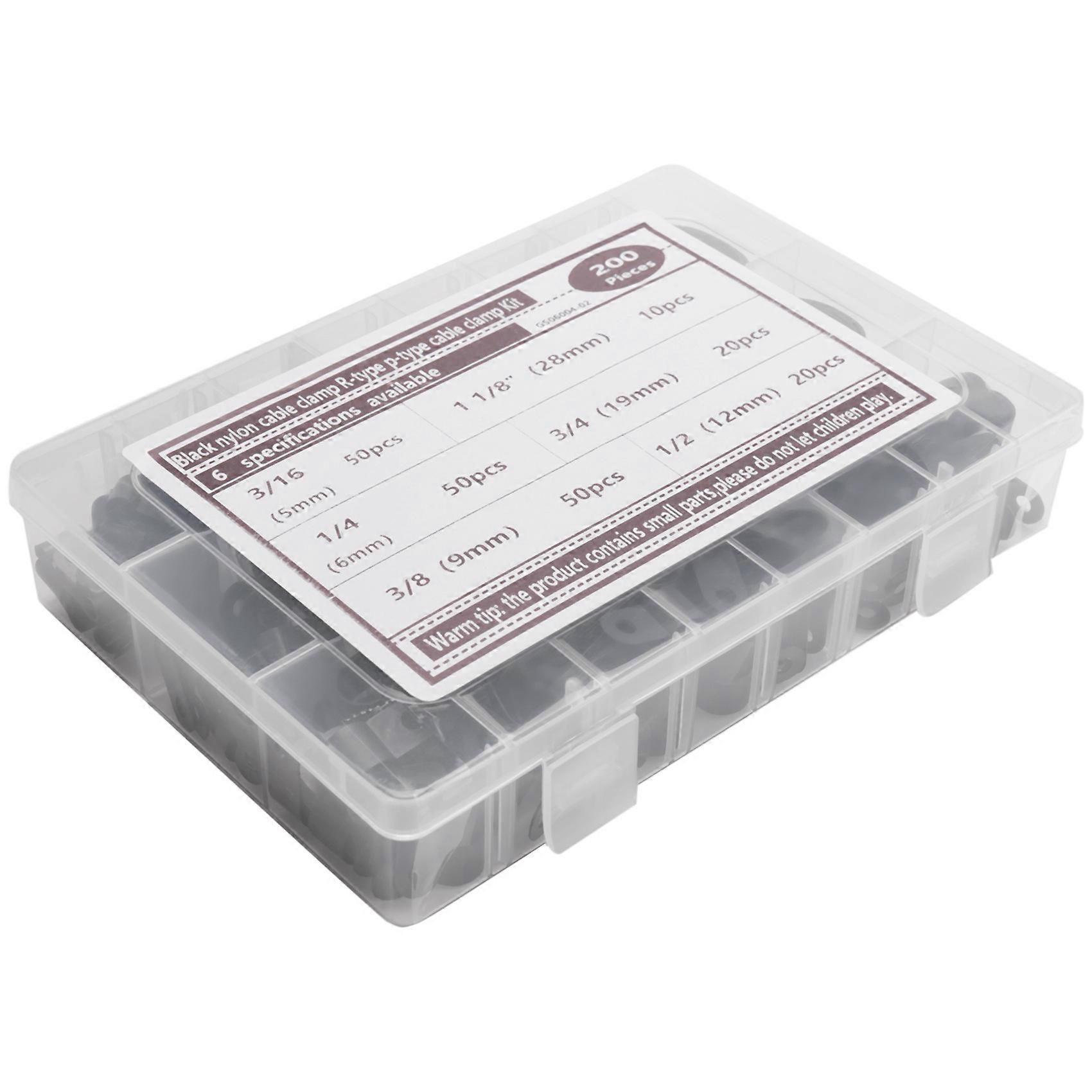 200Pcs R-Type P-Type Cable Clamps Nylon Wire Clip Assortment Kit