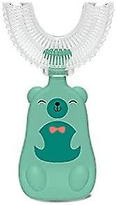 2 Pcs Kids U-Shaped Toothbrush Food Grade Soft Silicone Brush Head (2 - 6 Bear-Green)