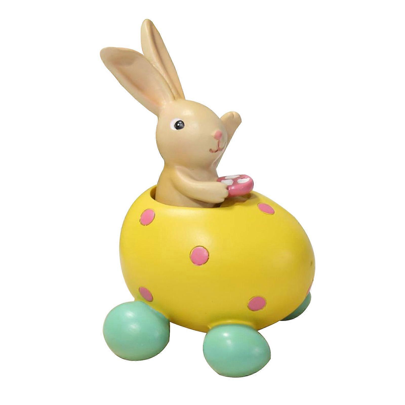 Resin Bunny Sitting Eggshell Decorations Spring Easter Figurines Tabletopper Accessories for Party Home Holiday