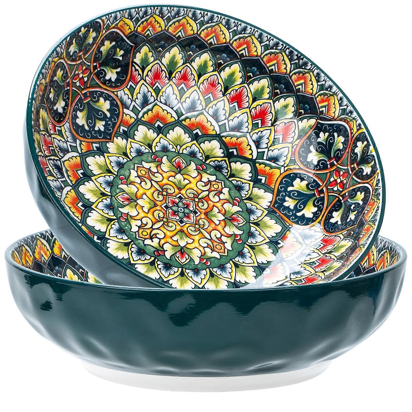 2 Set Large Bohemian Style Bowls for Entertaining Parties Salad Pasta Fruit Chips 10.3 Inch Diameter