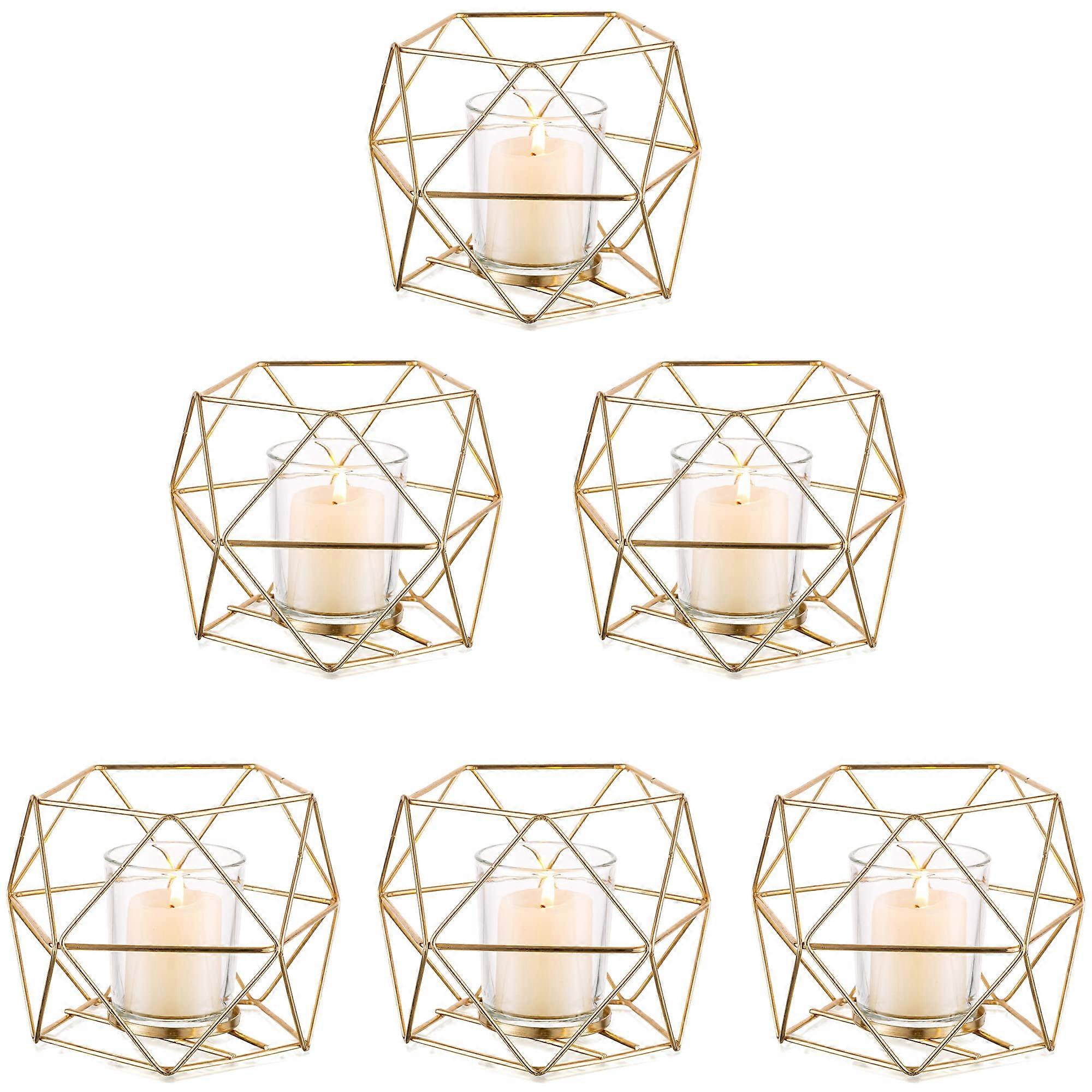 6 Pcs Geometric Gold Candle Holders for Wedding Table Reception Decor
