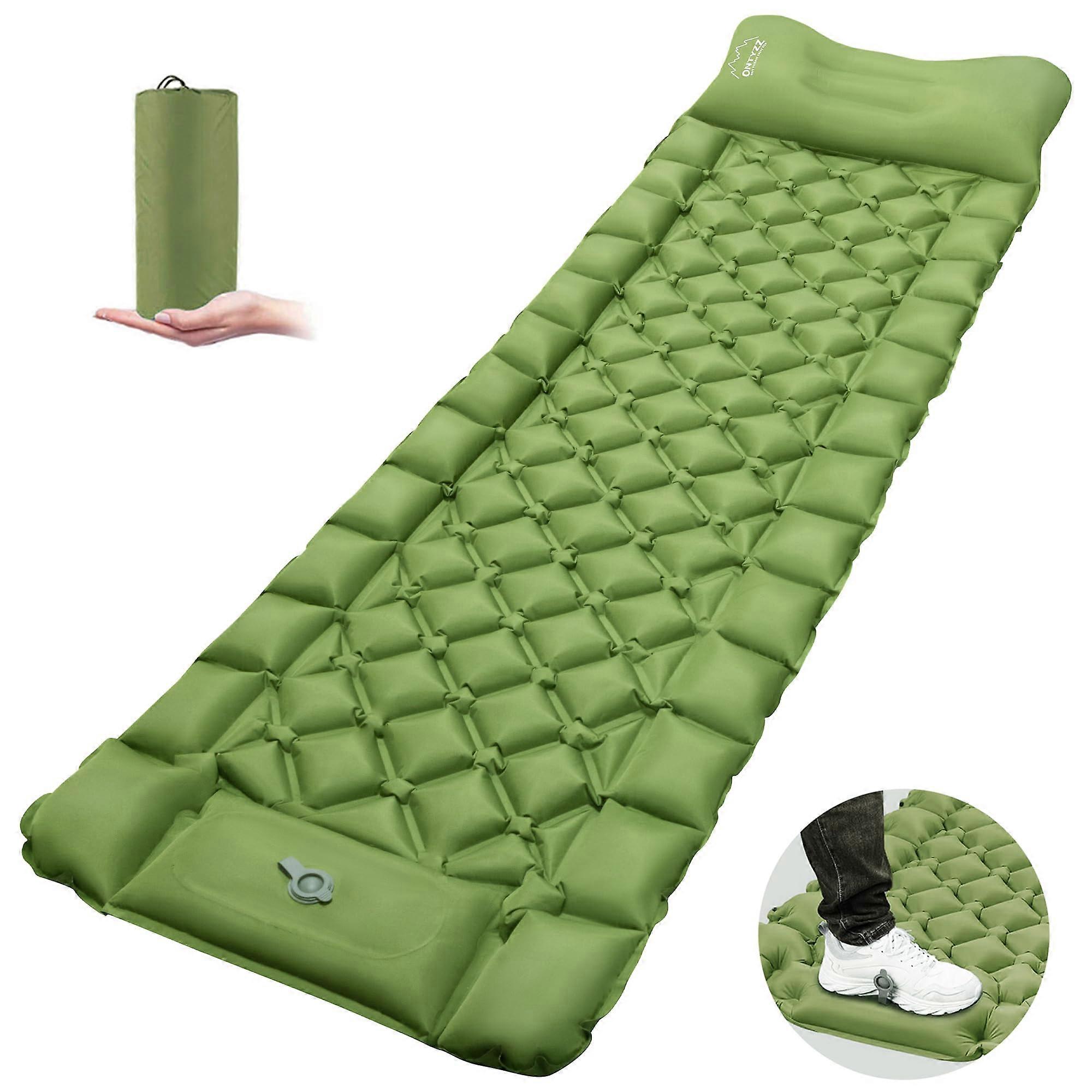 Sleeping Pad for Camping Ultralight Inflatable with Foot Pump, 193x60x6 cm, Green, Compact, Durable Material