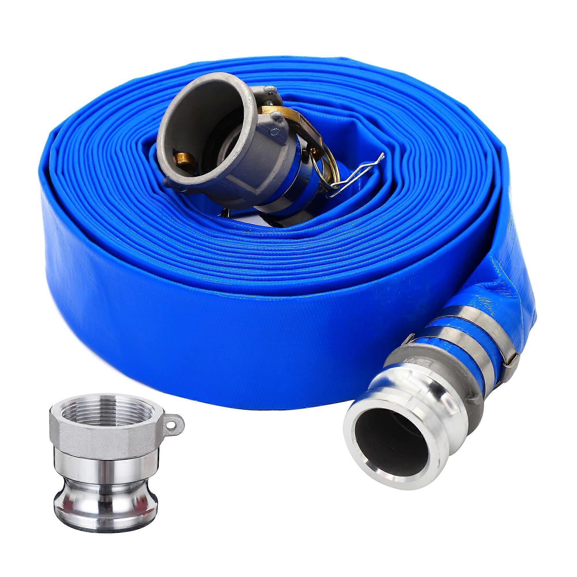 1-1/2 'ID × 50 FT PVC Flat discharge hose, heavy reinforced blue pool, aluminum Camlock C and E fittings