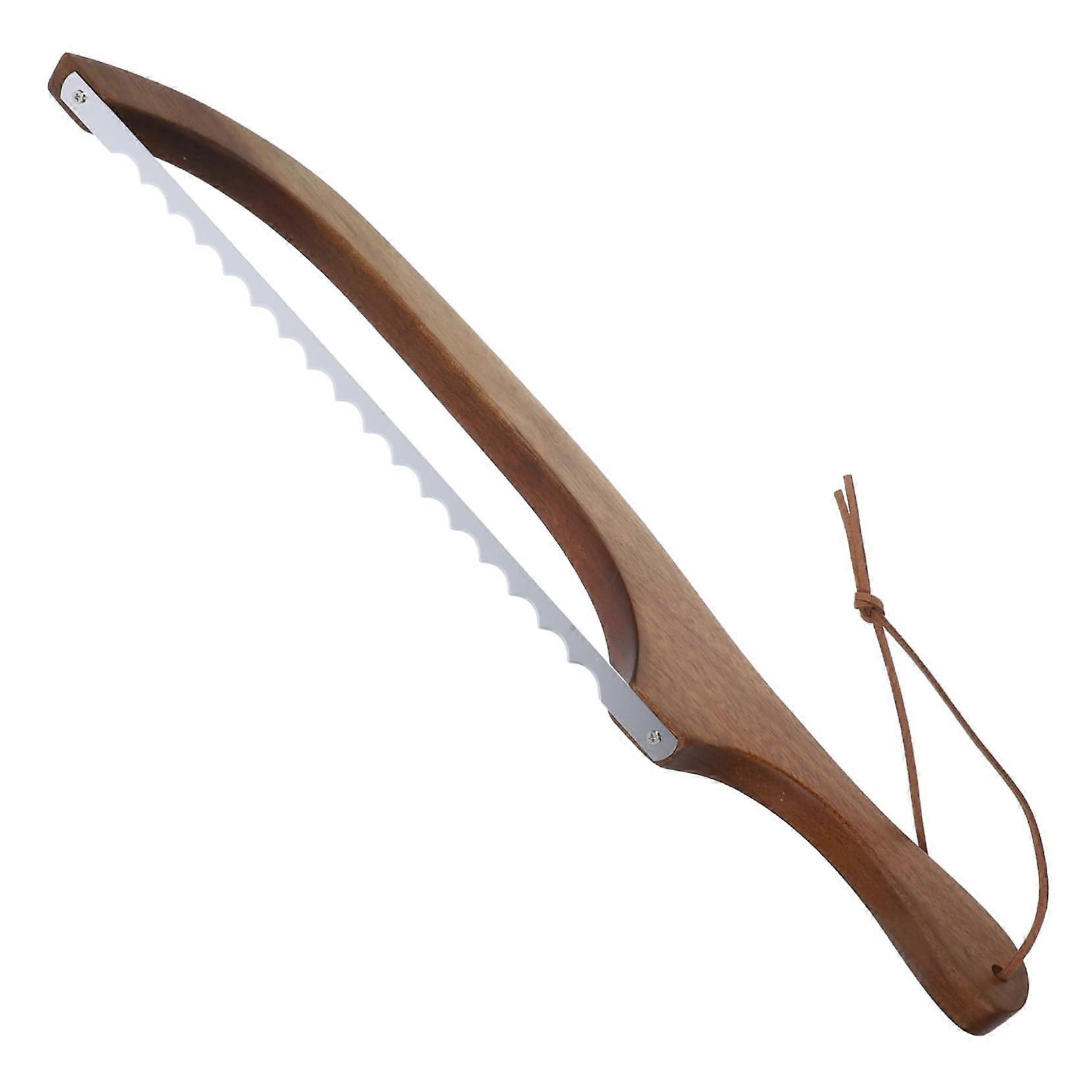Bread Slicer Set Wooden Sourdough Bread Cutter Bow Design Serrated Edge for Cutting
