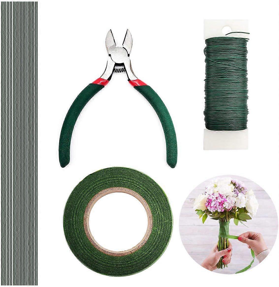 Florist Green Ribbon Flower Wire & Scissors Bundle