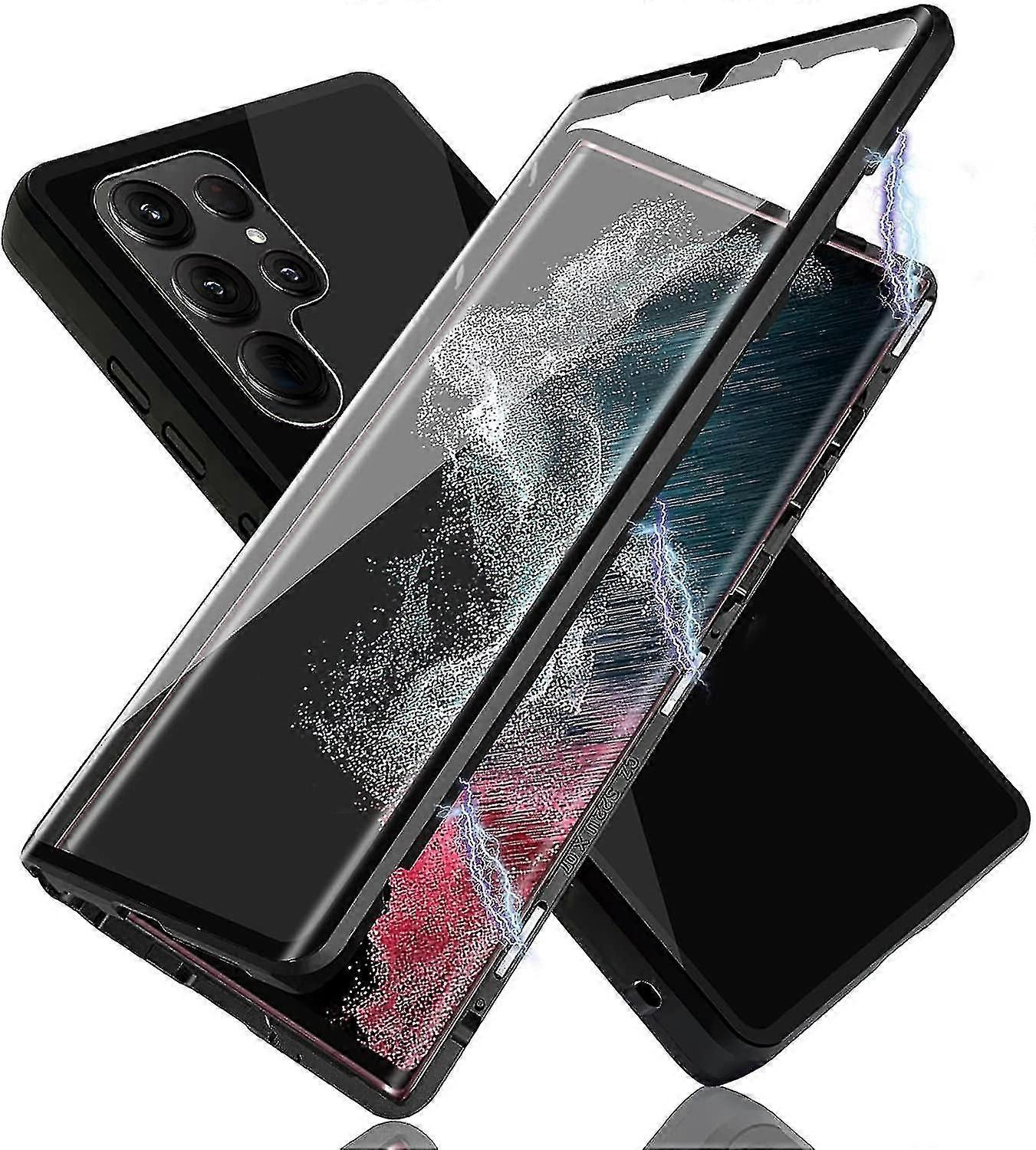 جراب مغناطيسي معدني جديد متوافق مع Samsung Galaxy S22 Ultra ، غطاء زجاجي مزدوج الجوانب