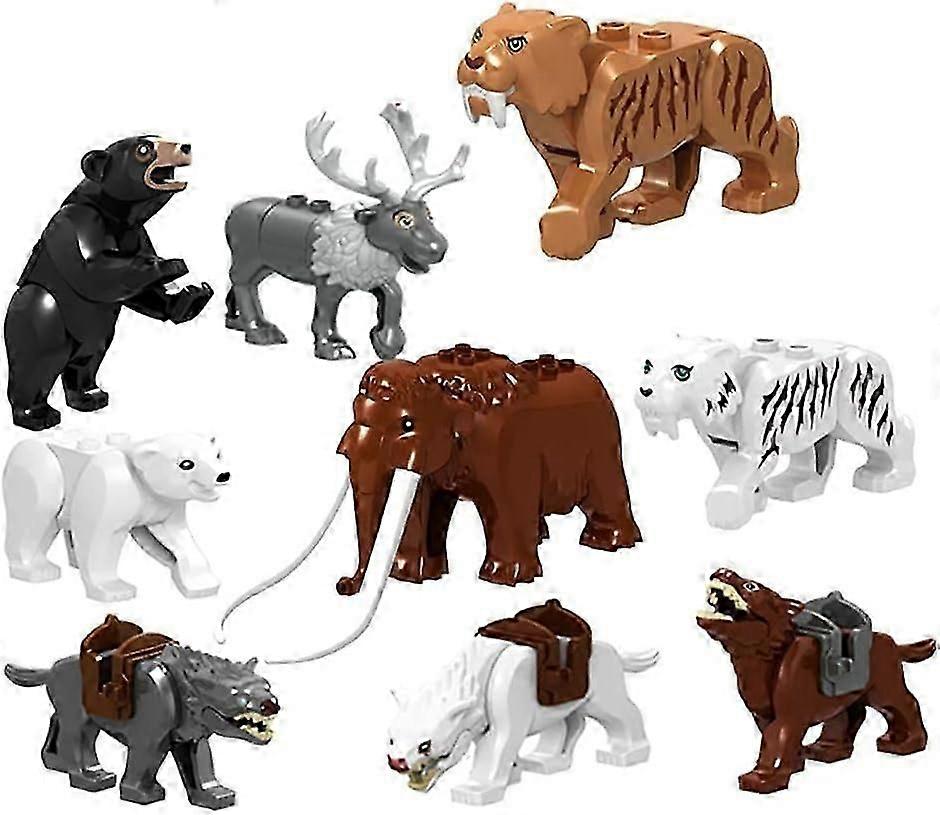 2025 新しい 9PCS City Animals ビルディング ブロック セット マンモス & Sabertooth 教育玩具付き
