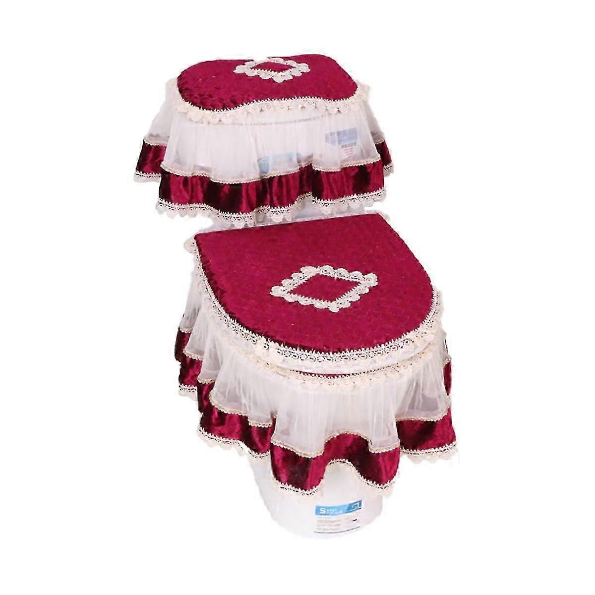 3 قطع / مجموعة الدانتيل غطاء مقعد المرحاض غطاء خزان مجموعة الوسادة الدافئة ديكور الحمام المنزلي & بلدي