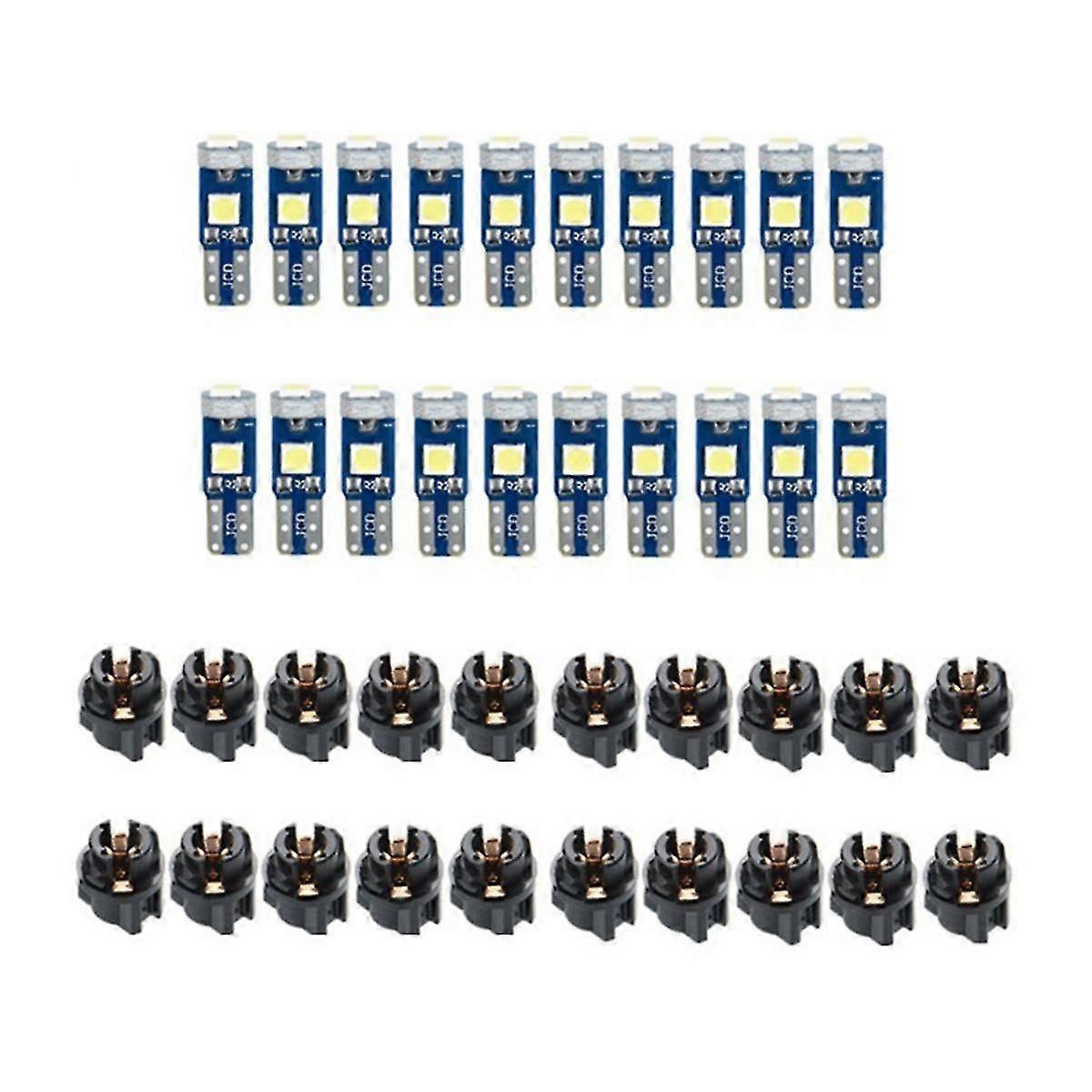 20Pcs T5 LED Lights for Car Dashboard Panel Gauge Indicator, 3030-3SMD Light Replacement with Twist