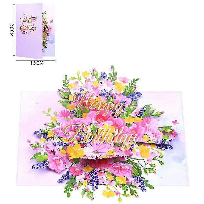 1pcs pink flower birthday 3D greeting card