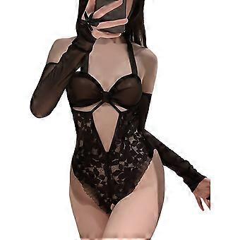 Dame Et stykke Lingeri Åbent skridt Off Shoulder Blonde Lingeri Bamser Babydoll Bodysuit Undertøj En Størrelse Hvid