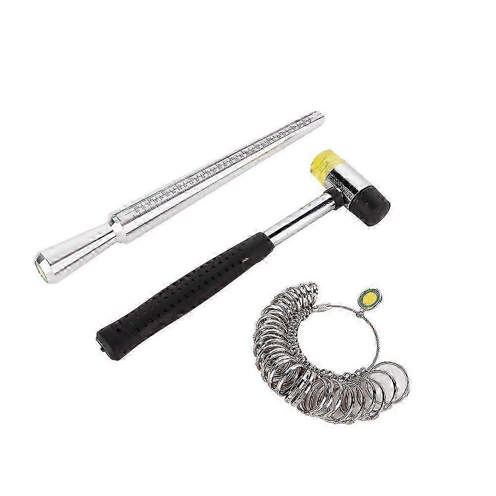 Hong Kong Ring Sizer Mandrel Jewelry Measuring Tool with Hammer (Silver)