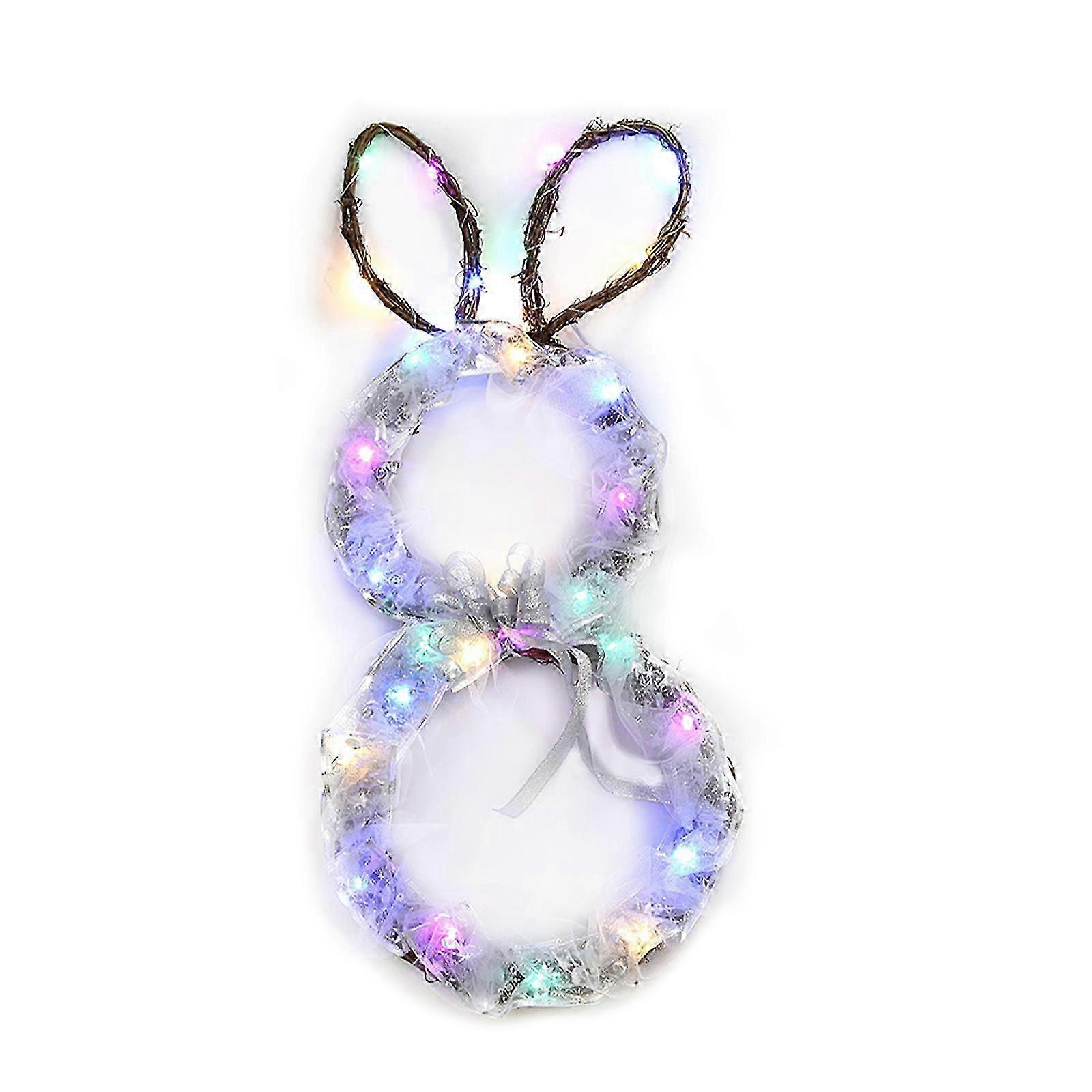 イースターバニーガーランドLED木製籐織り折りたたみ式ソフトライトパーティーデコレーション-ゴールデンオーク