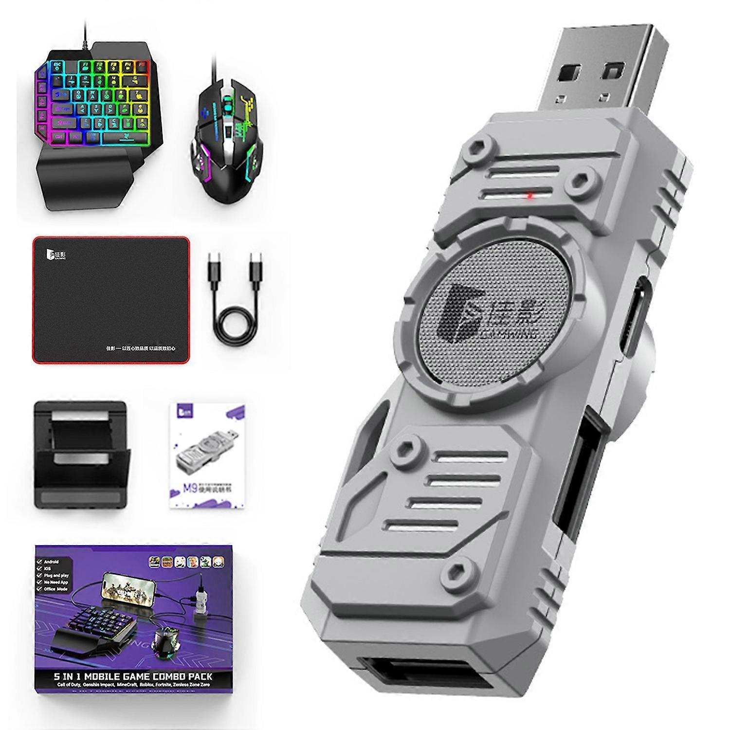 GAMWING M9 5-in-1 Wired+Bluetooth-compatible Dual Mode Mobile Game Converter with Keyboard