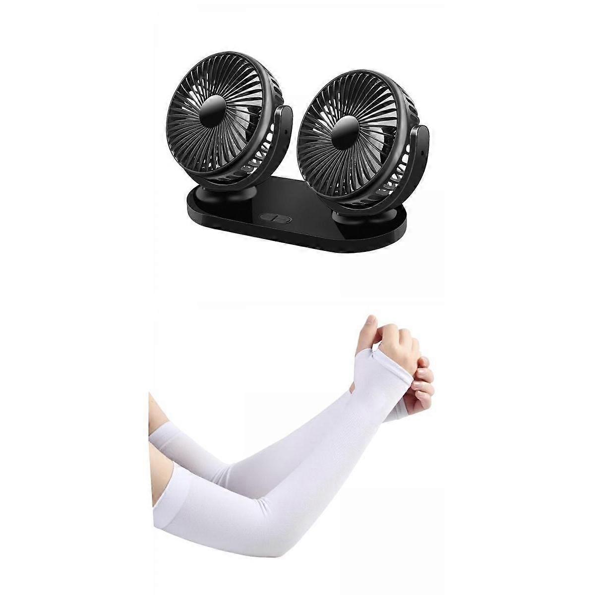 Mini Electric Car Fan Dual Head 3 Speed Levels Auto Fan with Arm Sleeves