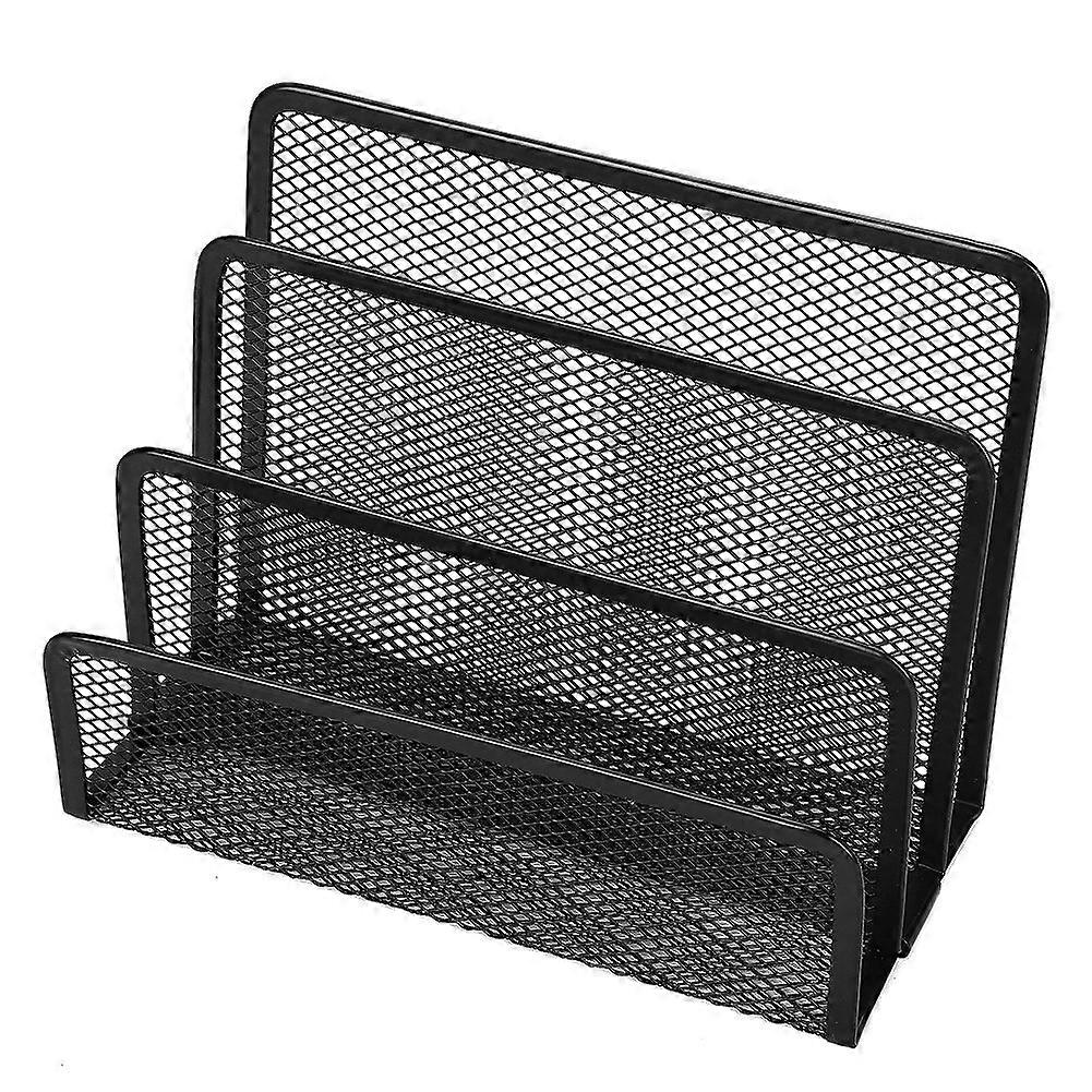 File holder organizer metal mesh standing desk organizer with 3 compartments black
