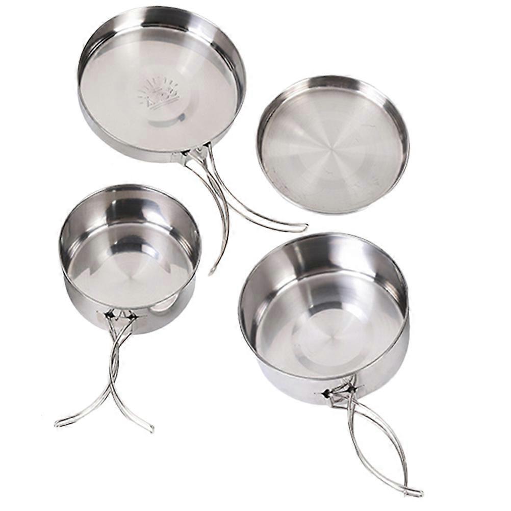 Stainless Steel Camping Cookware Set – Portable Outdoor Cooking Kit with Stew Pot, Frying Pan, Plates, and Cups for Picnics and Camping Trips