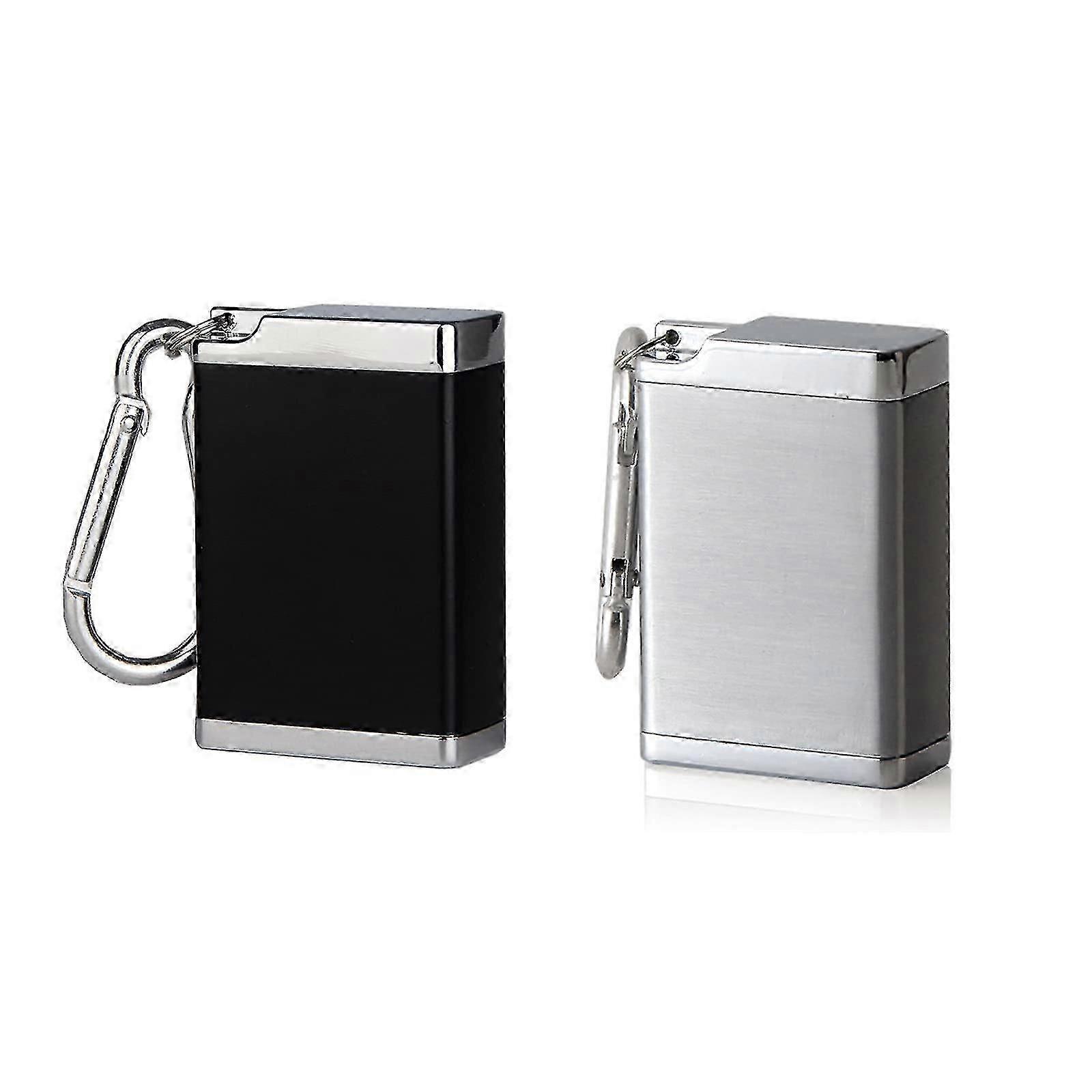 Set of 2 Mini Portable Ashtrays in Black and Silver with Key Ring, Ideal for Outdoor Environmental Protection While Smoking