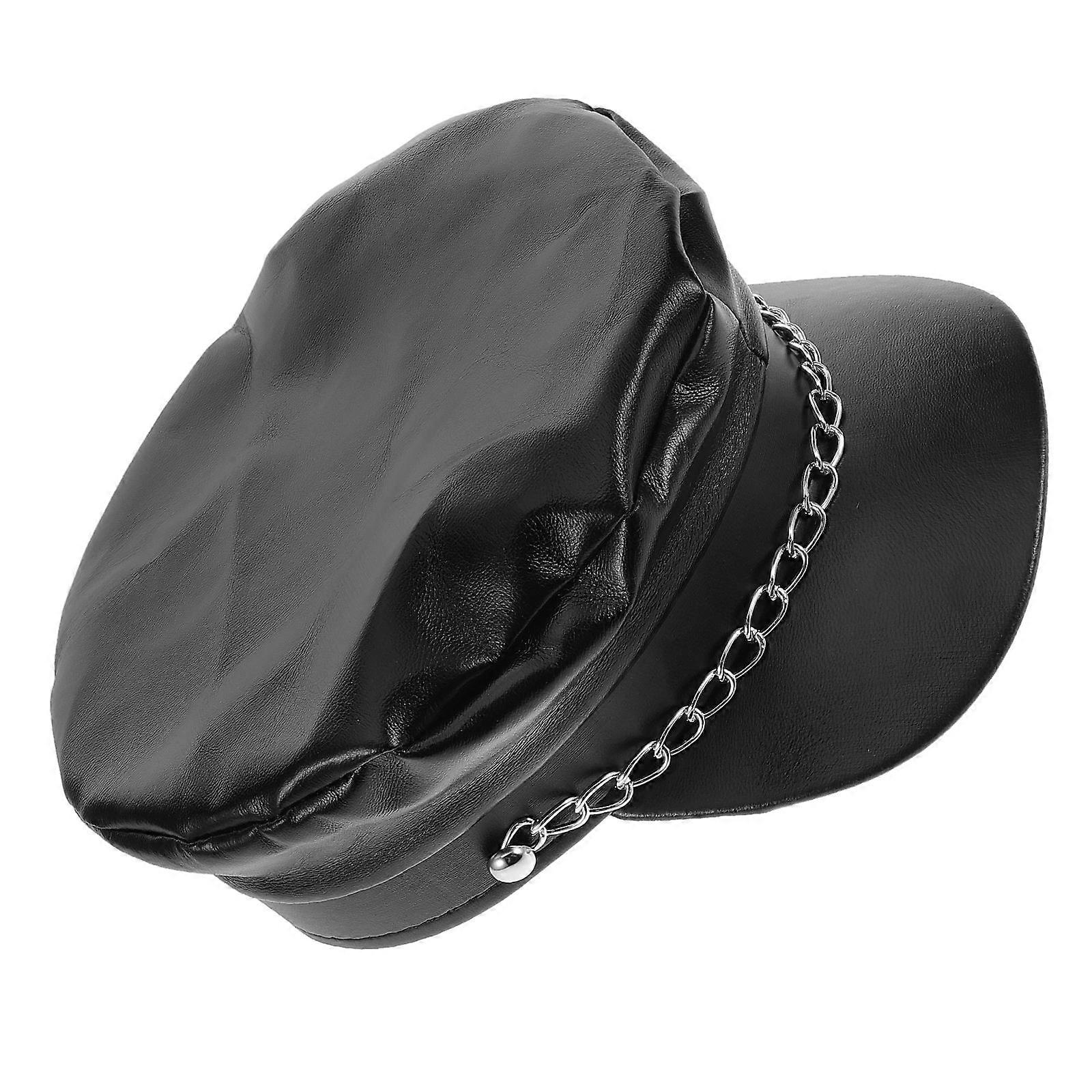 Sailor Newsboy Cap PU Material for Party with Chain Accessory