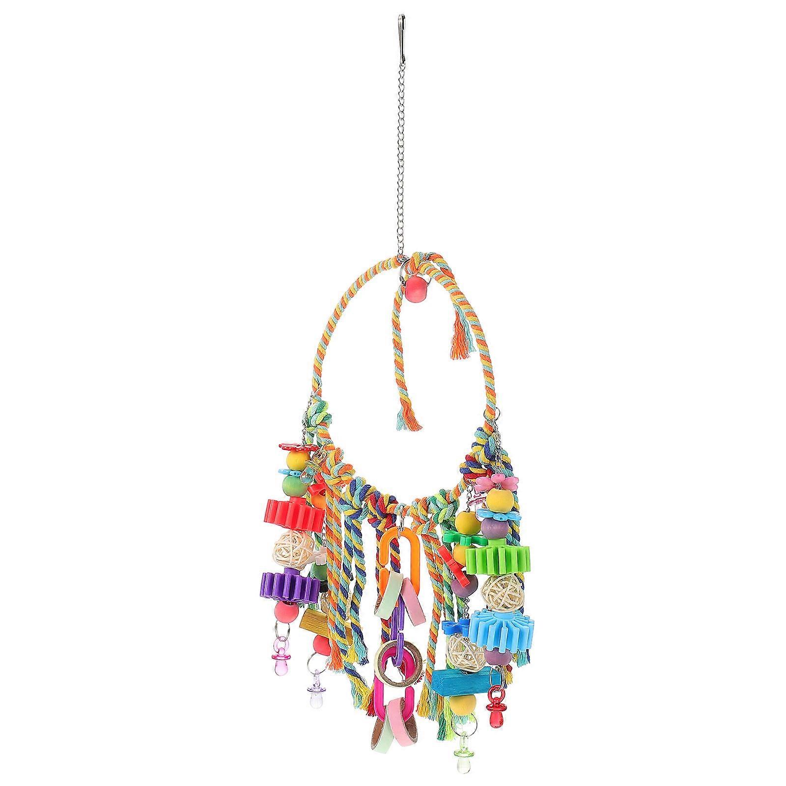Durable Hanging Bird Toy for Cage – Interactive Parrot Plaything with Rope for Beak Grinding and Entertainment