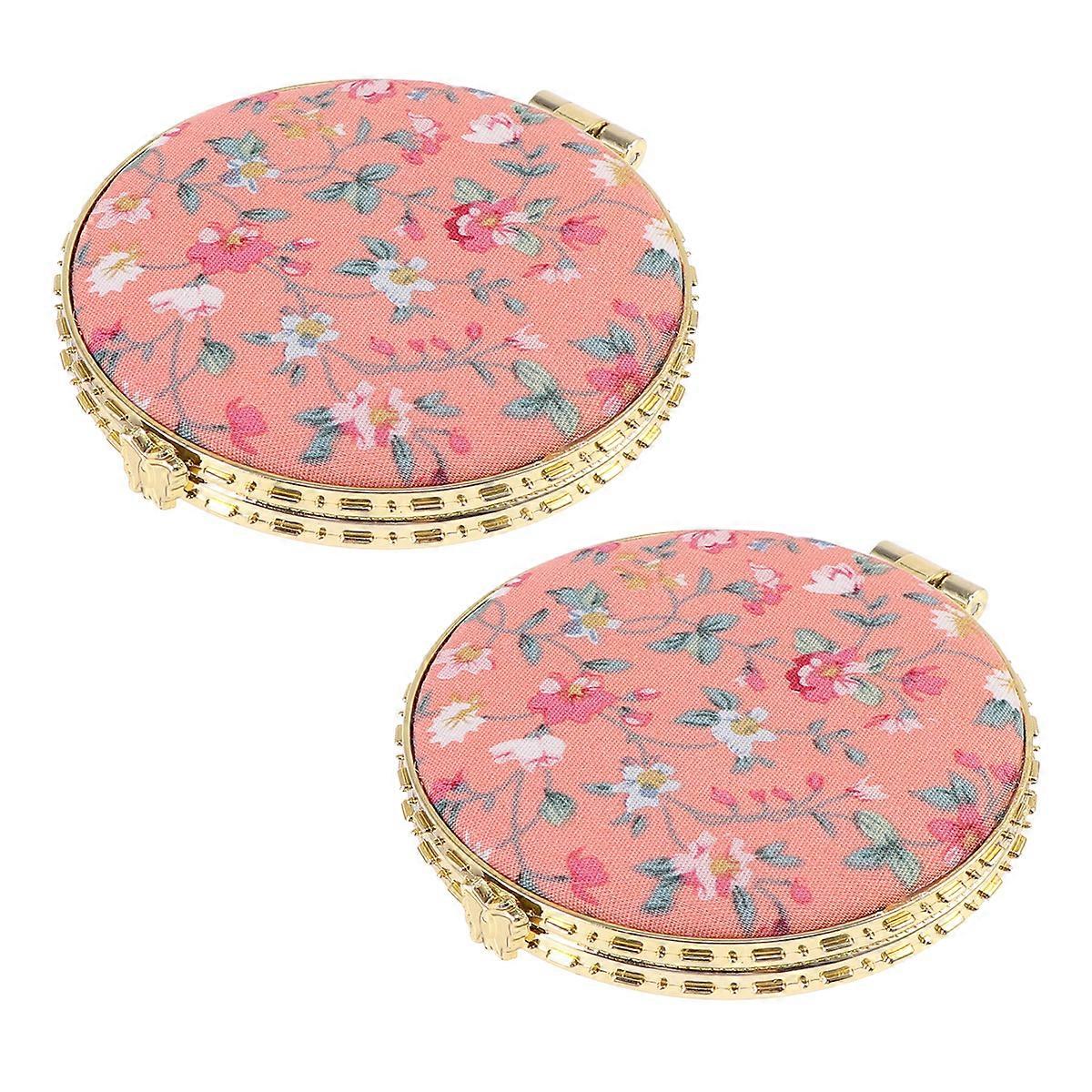Mirror For Makeup Double-Sided Compact Folding Retro 8X7cm Circular Cosmetic Tool 2Pcs