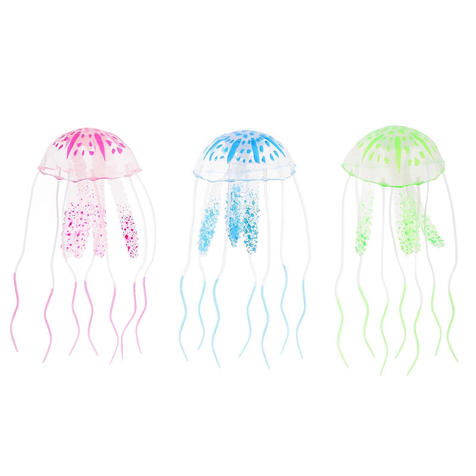 Jellyfish Sculpture Silicone Material Aquarium Fish Tank Simulates Jellyfish Blue Size 18.00X5.50X5.50cm Toy 3Pcs