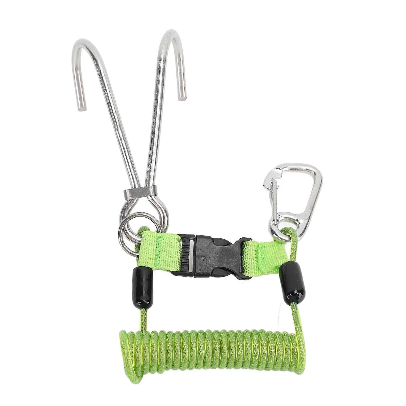 Diving Lanyard Spring Reel Hooks Stainless Steel DoubleEnded QuickRelease Snap Clips For Cameras And Dive Lights Green