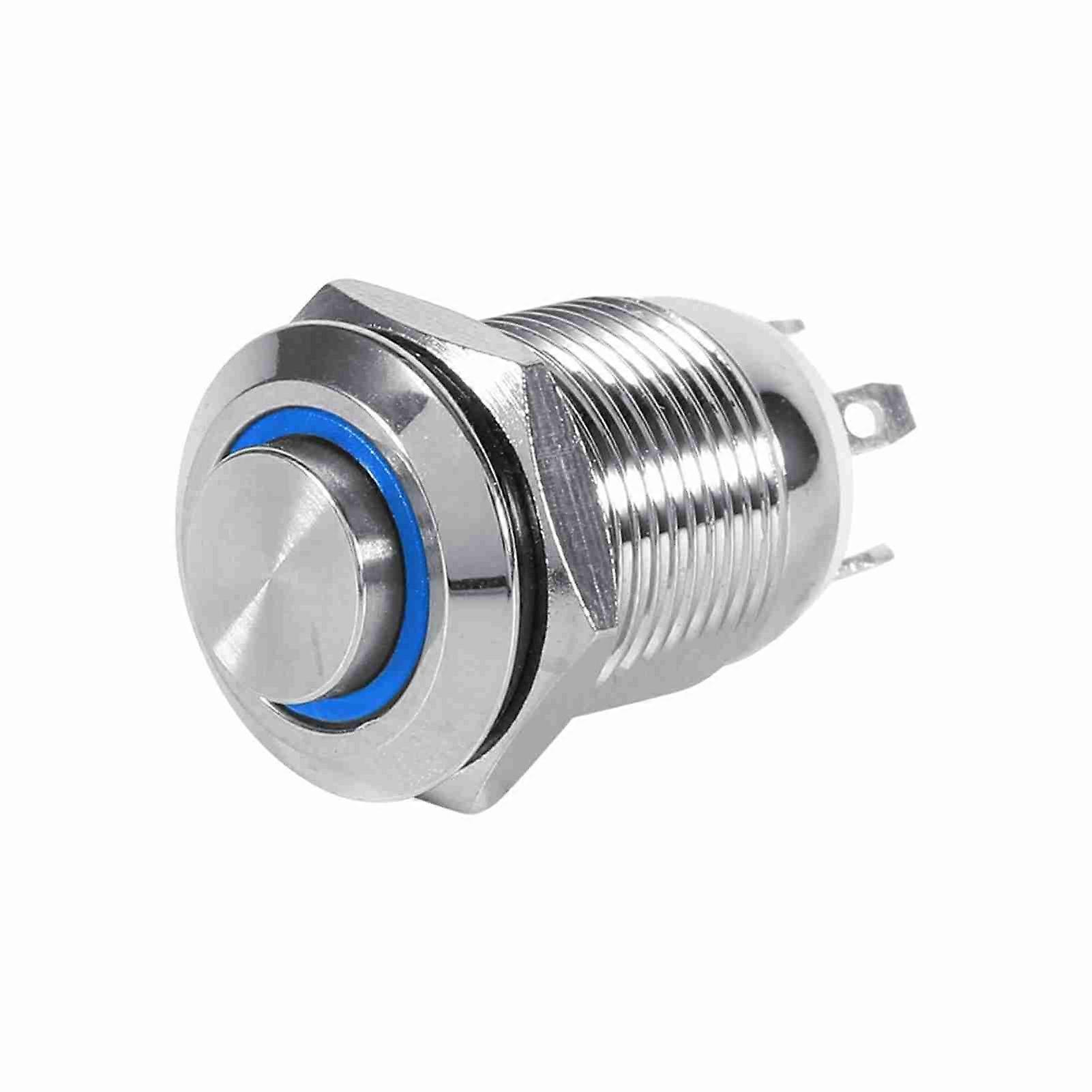 12mm Waterproof Metal Momentary Push Button Switch 4 Pin Blue LED 3V
