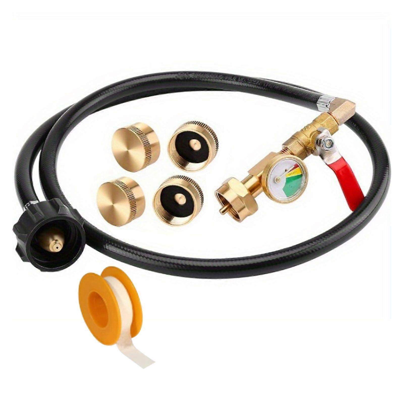 Propane Refill Adapter Hose with Gauge and ON/Off Control Valve, 3 FT/36 Inch Extension Hose for 1LB Propane Gas Tanks MK58924