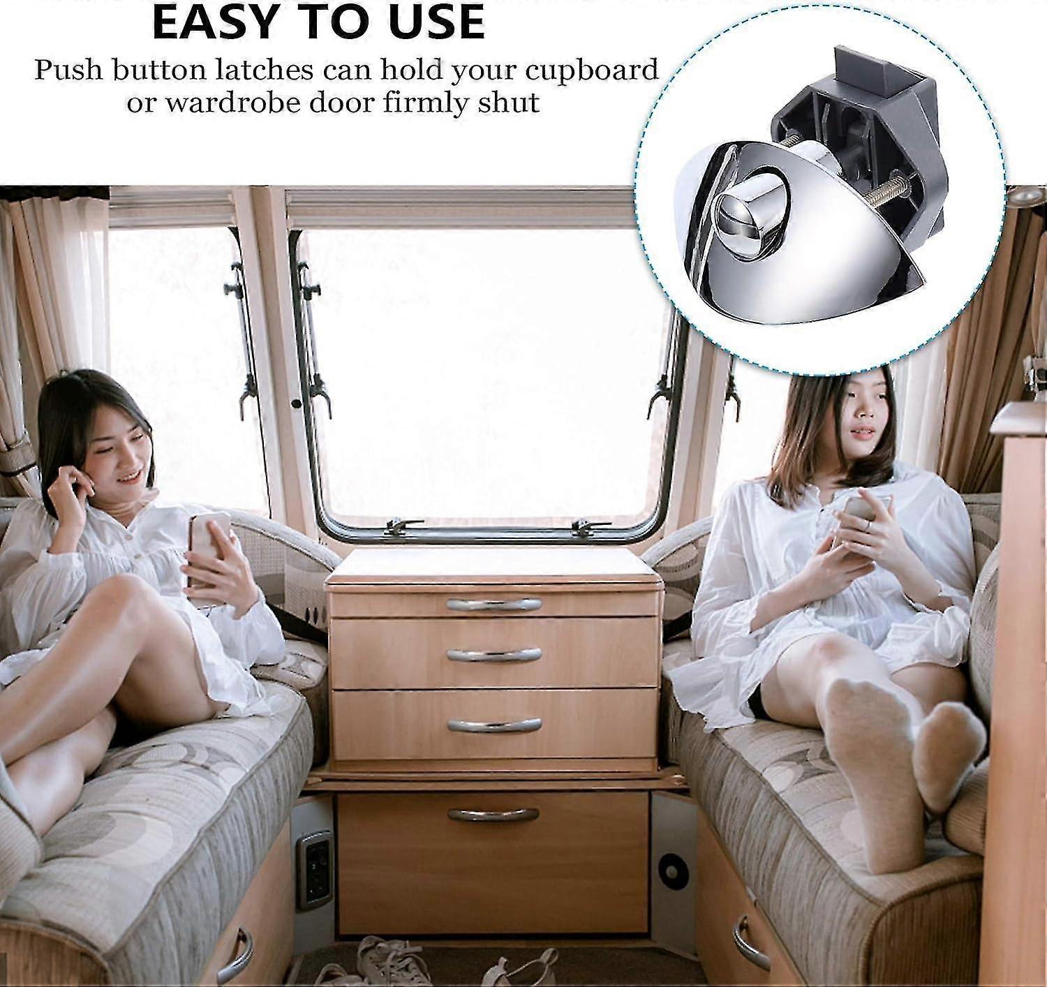 RV Cabinet Push Latch - Keyless Door Catch, Silver Finish