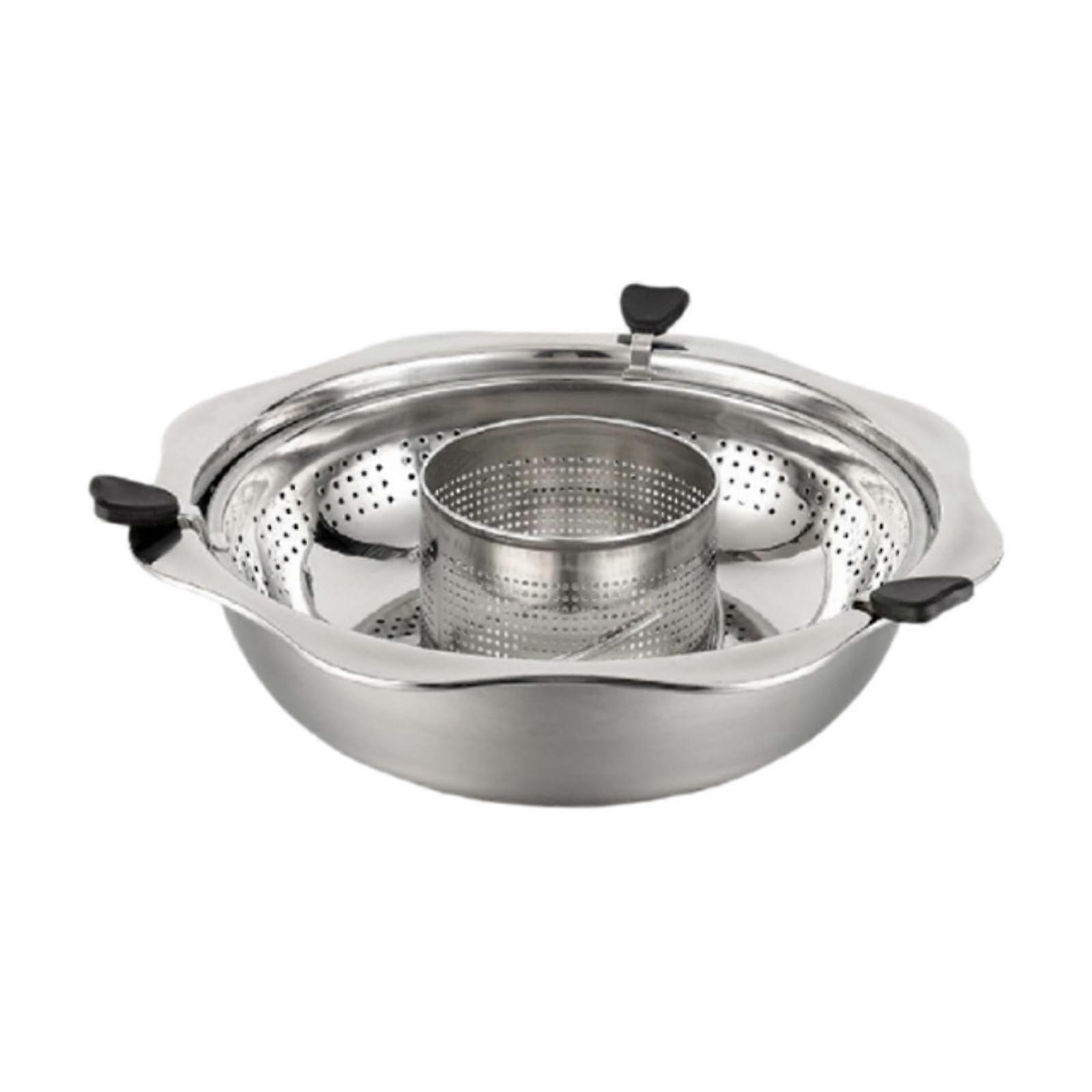 Separate Rotating Hot Pot with Divider, Mandarin Duckpot for Home Fondue, Solid Cookware, Lift Chafing Dish, 2 Compartments
