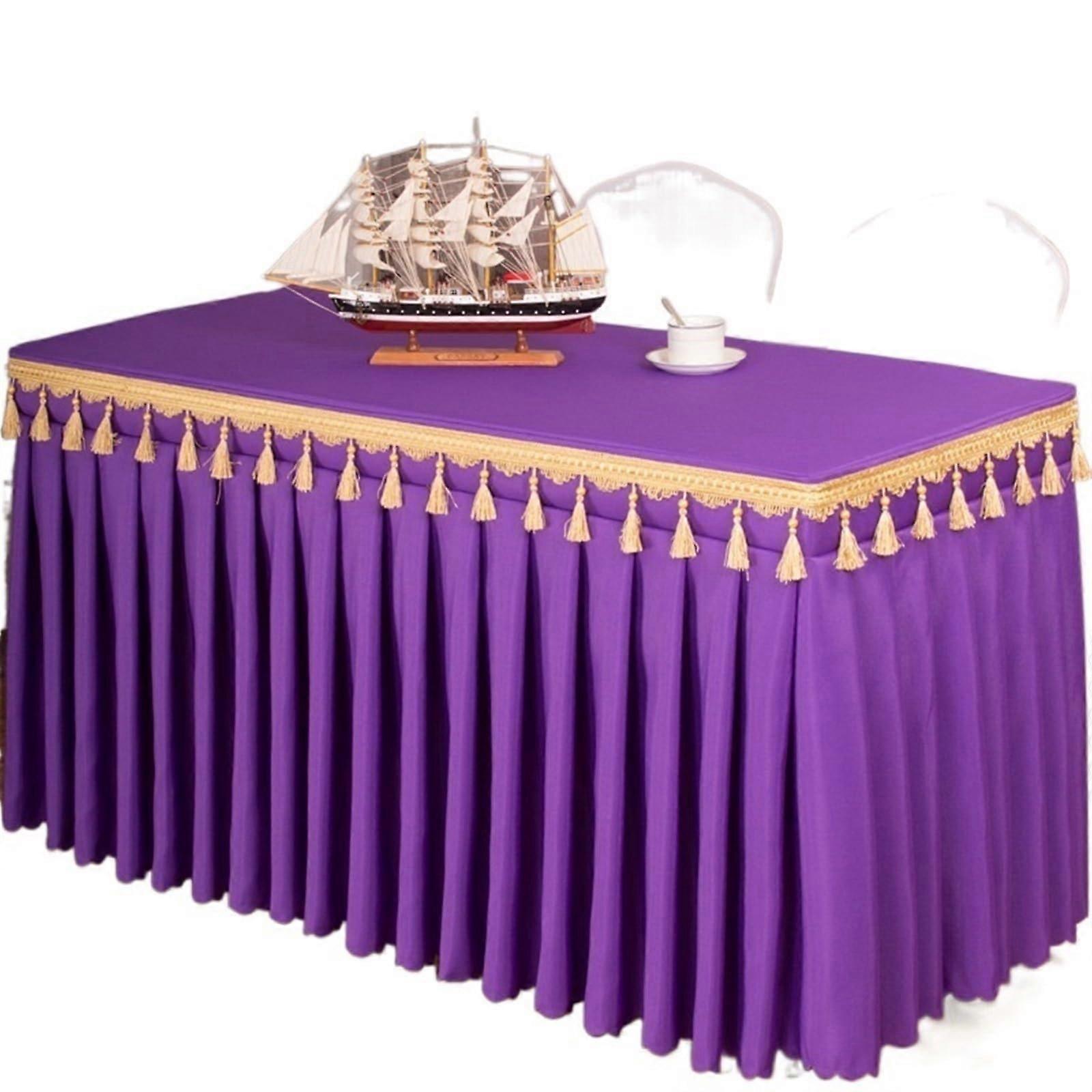 Solid color rectangular table skirt for showers, parties, weddings, and banquets, purple, 180 x 40 x 75 cm
