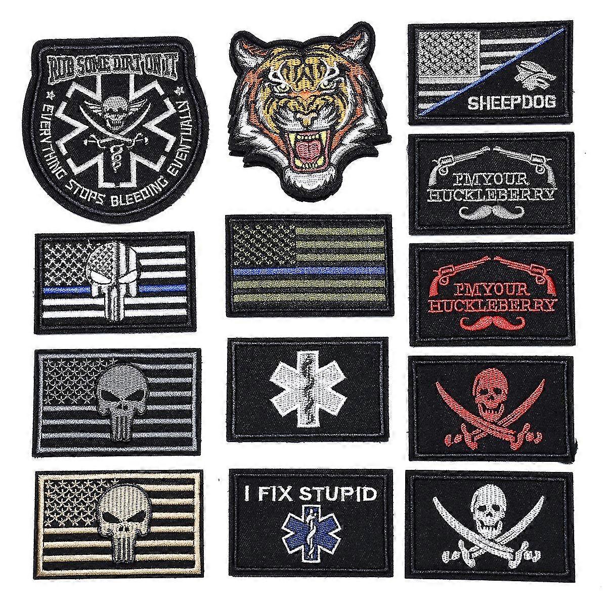 20 Pack Tactical Patches, Full Embroidery, Hook and Loop