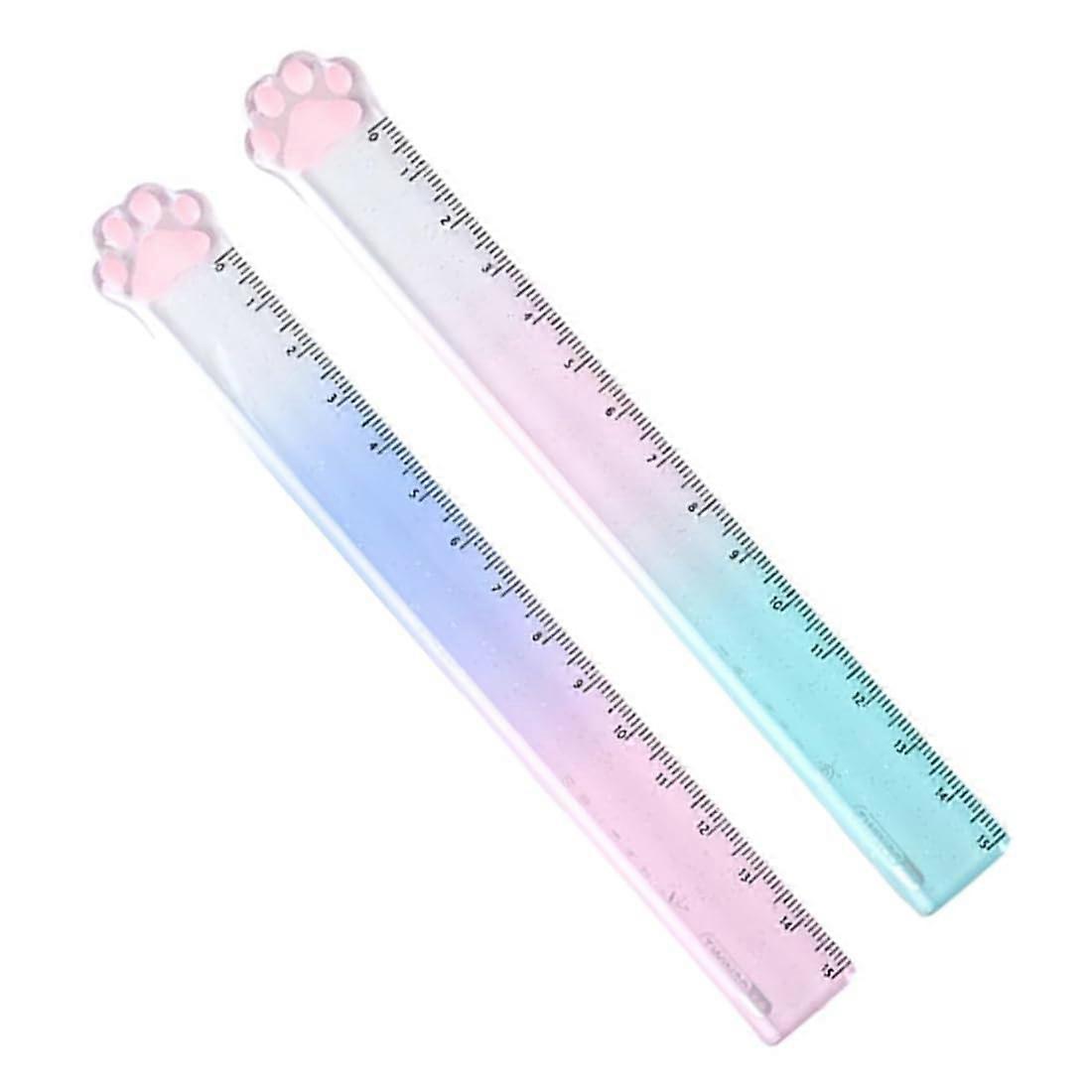 2 Pack Plastic Ruler Measuring Tool for School Office Home Cat Claw Ruler (15 cm)