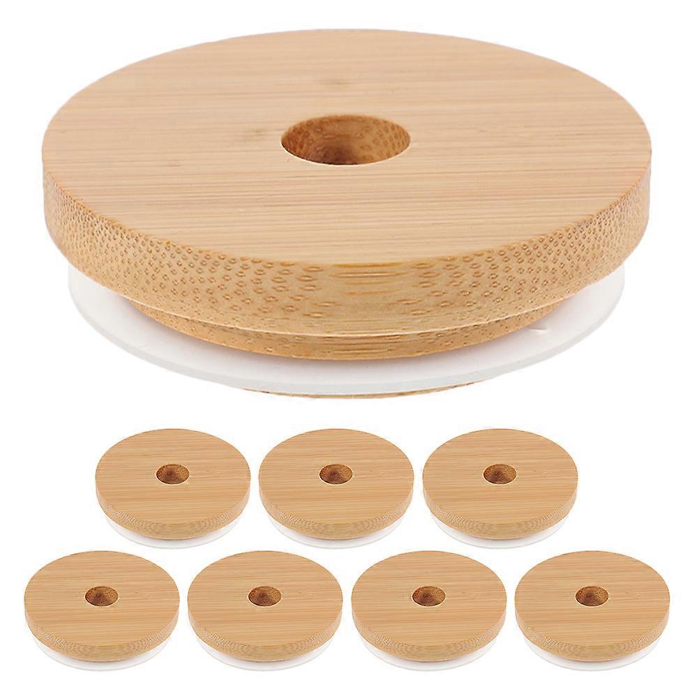 8pcs Reusable Wooden Straw Jar Lids with Removable Silicone Seal for Wide Mouth Bottles, Compatible with Straight and Curved Straws, Easy to Clean