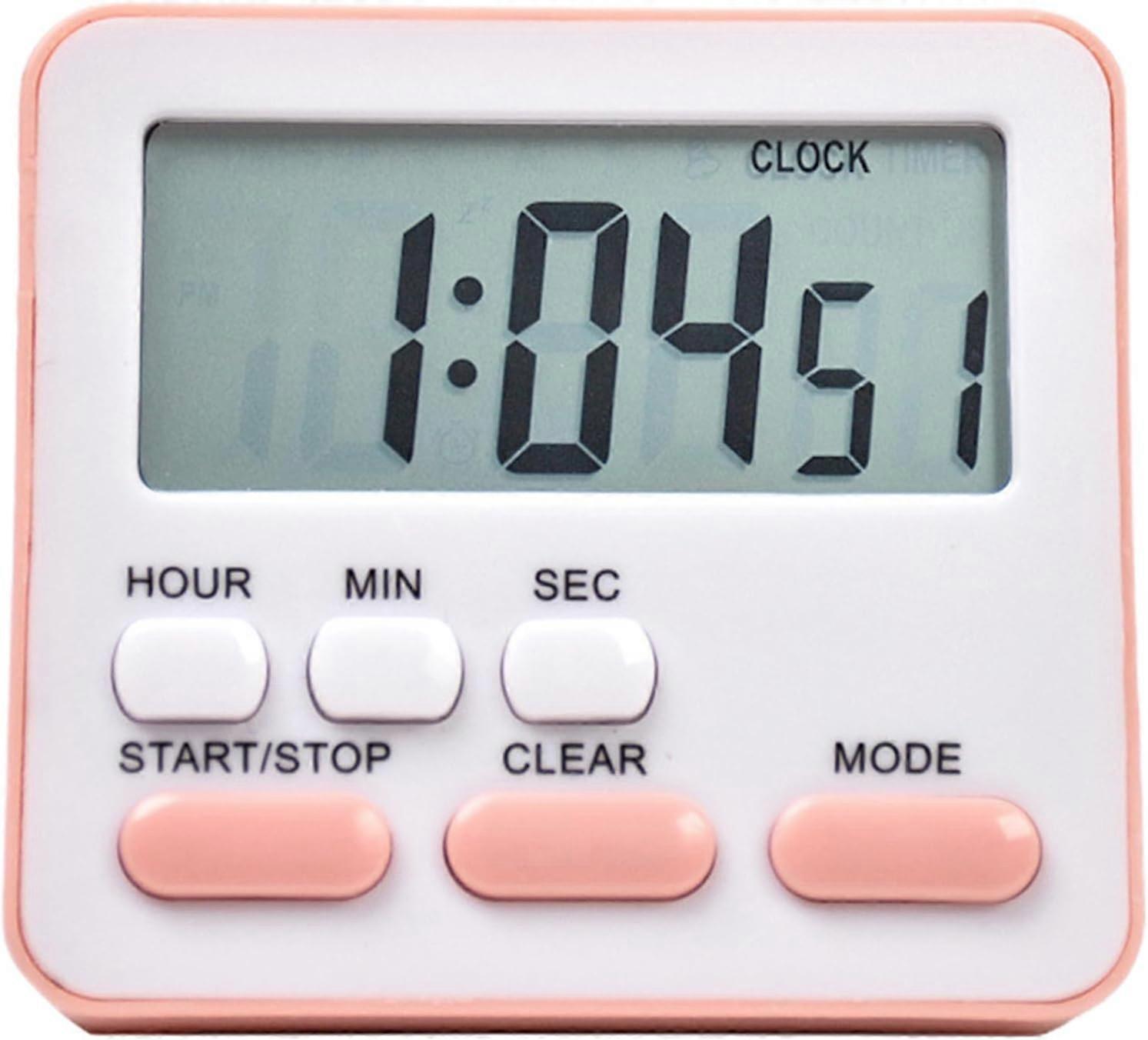 ZENGO Electronic Timer, Kitchen Timer, Learning Management Timer, LCD Digital Countdown Stopwatch with Stand Pink