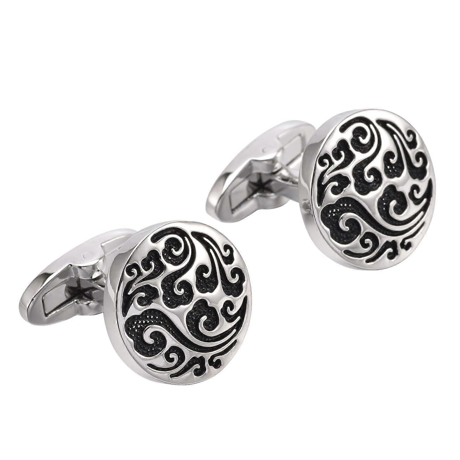 Men's GoldPlated Cufflinks with Auspicious Cloud Pattern in Gold and Black – Pre Fils Valentine's Day Gift in Silver and Black
