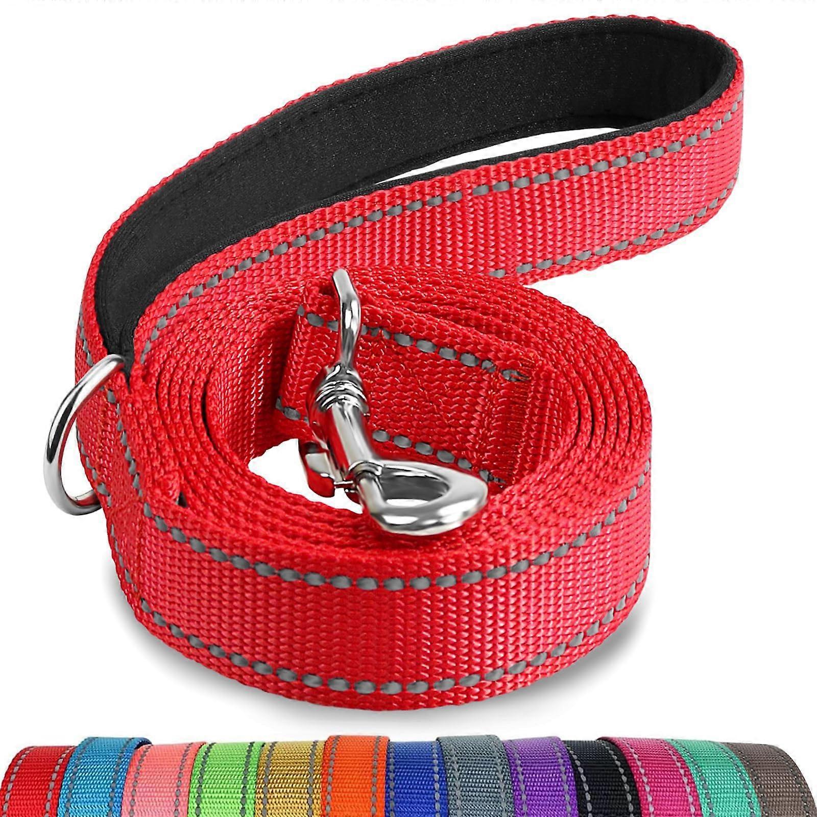 Reflective Dog Leash with Padded Handle Durable Nylon Training Walking Leash for Small to Medium Dogs 1.2m x 2cm Bright Red