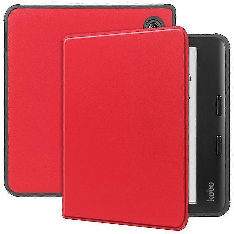 Globa Shop Compatible For Kobo Libra Colour Case Pu + Tpu E-reader Cover Auto Wake / Sleep  Red