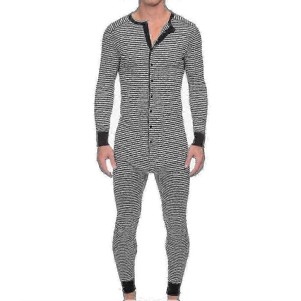 Herr randig långärmad one piece jumpsuit sömnkläder Pyjamas