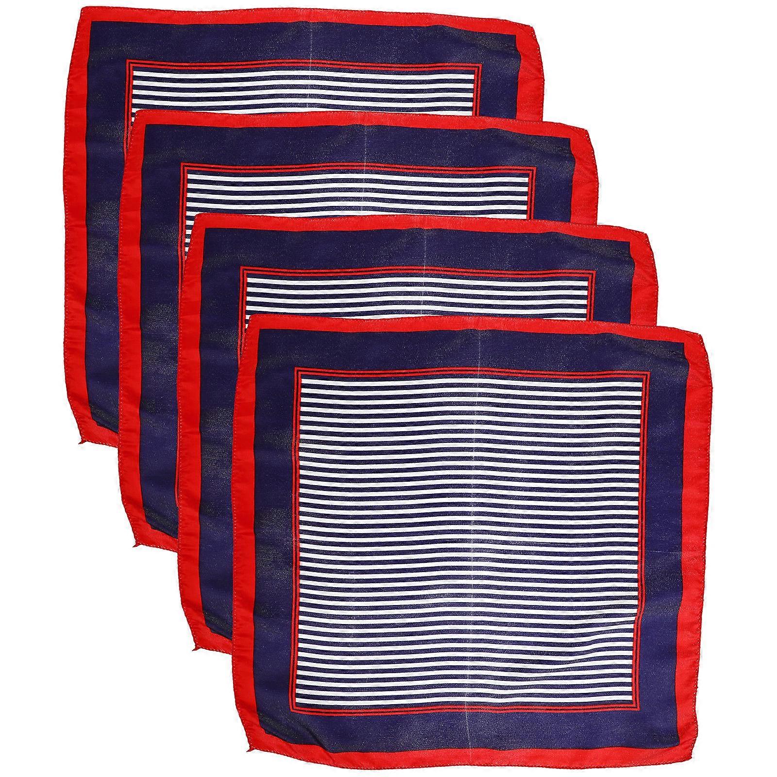 Silk Neck Scarves Set of 4 for Women Soft & Comfortable Hair Scarves with Red and Blue Striped Design for Casual and Professional Wear
